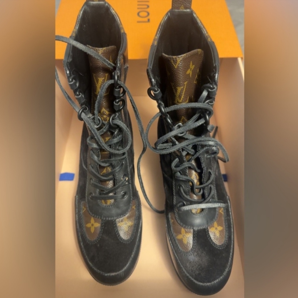 Louis Vuitton Monogram Black and Brown Womens Boots